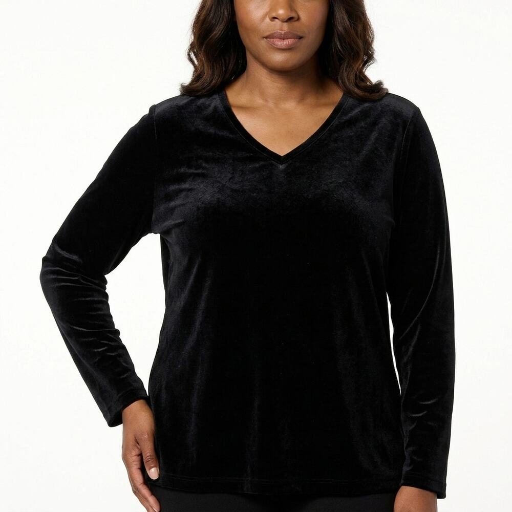 LAUREN RALPH LAUREN Black Stretch Top Long Sleeve Knit Size 2X